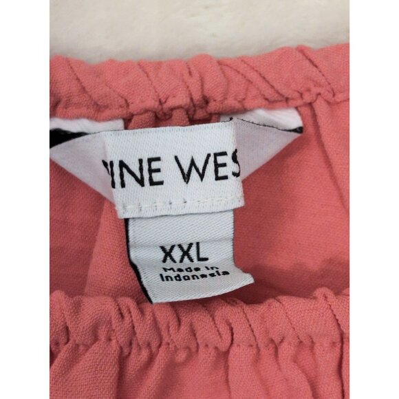 Nine West Top Blouse Womens XXL‎ Coral Peplum Long Sleeve Square Neck Twill - Picture 7 of 11